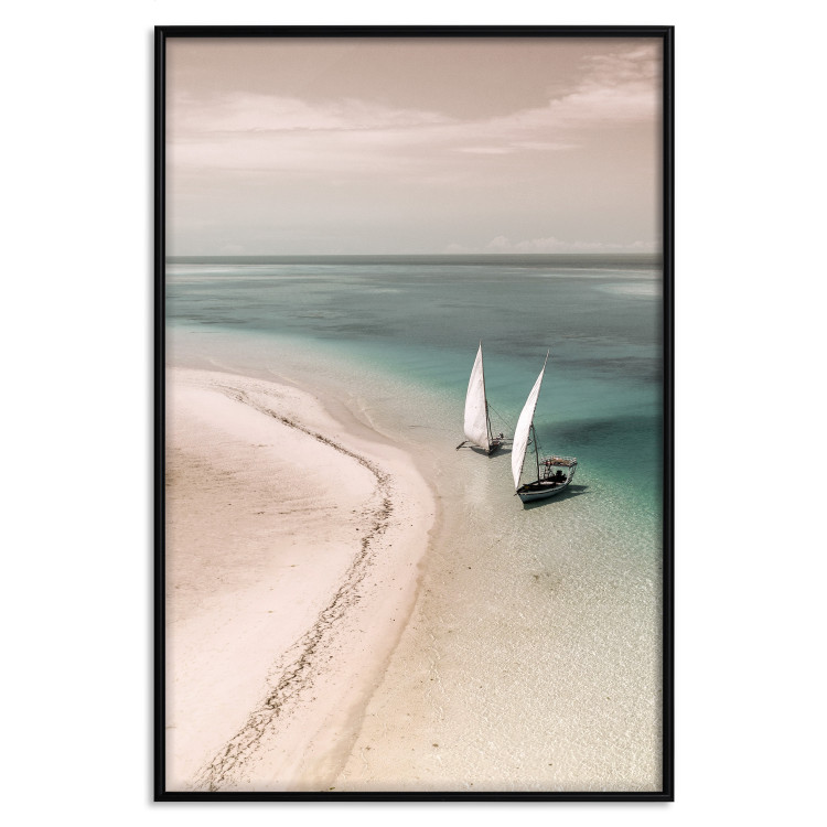 Wall Poster Romantic Coast - beach landscape and sailboats on the azure sea 129475 additionalImage 16