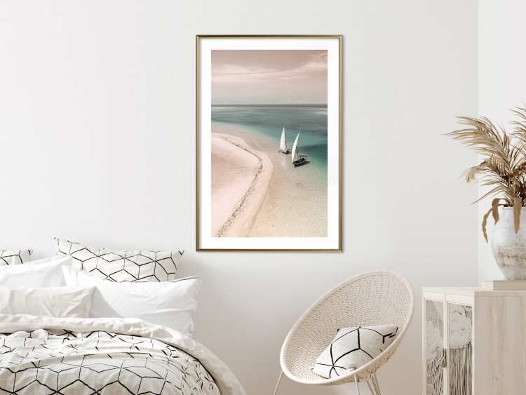 Wall Poster Romantic Coast - beach landscape and sailboats on the azure sea 129475 additionalImage 13