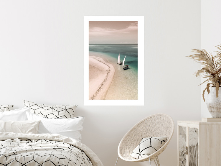 Wall Poster Romantic Coast - beach landscape and sailboats on the azure sea 129475 additionalImage 5