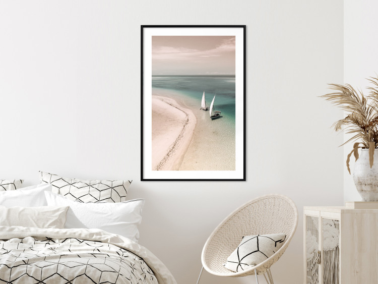 Wall Poster Romantic Coast - beach landscape and sailboats on the azure sea 129475 additionalImage 18