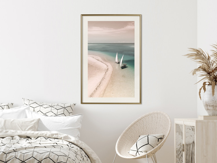 Wall Poster Romantic Coast - beach landscape and sailboats on the azure sea 129475 additionalImage 22