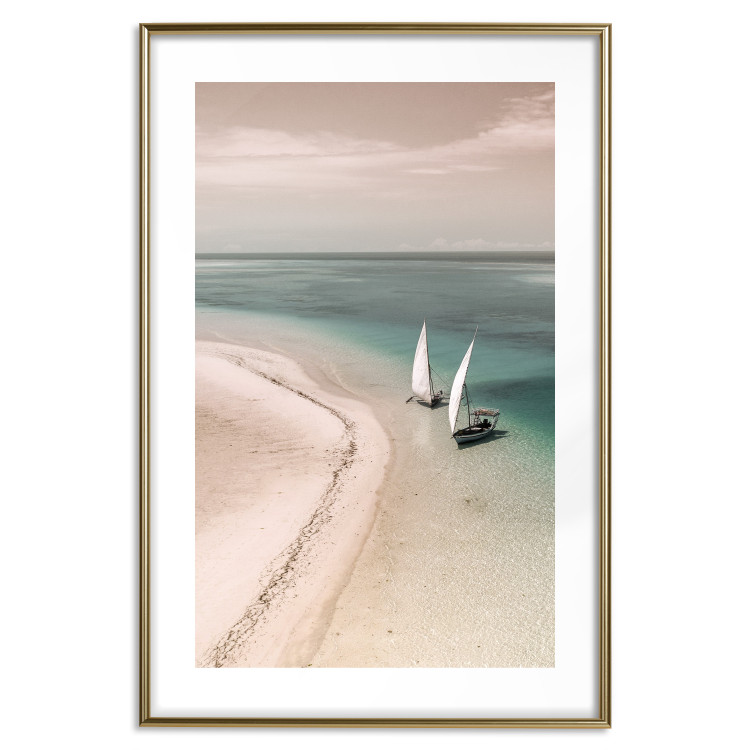 Wall Poster Romantic Coast - beach landscape and sailboats on the azure sea 129475 additionalImage 14