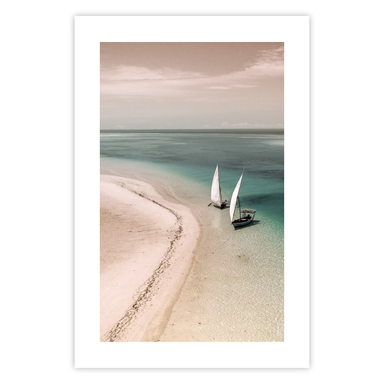 Wall Poster Romantic Coast - beach landscape and sailboats on the azure sea 129475 additionalImage 19