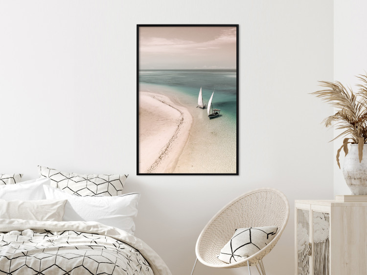 Wall Poster Romantic Coast - beach landscape and sailboats on the azure sea 129475 additionalImage 4