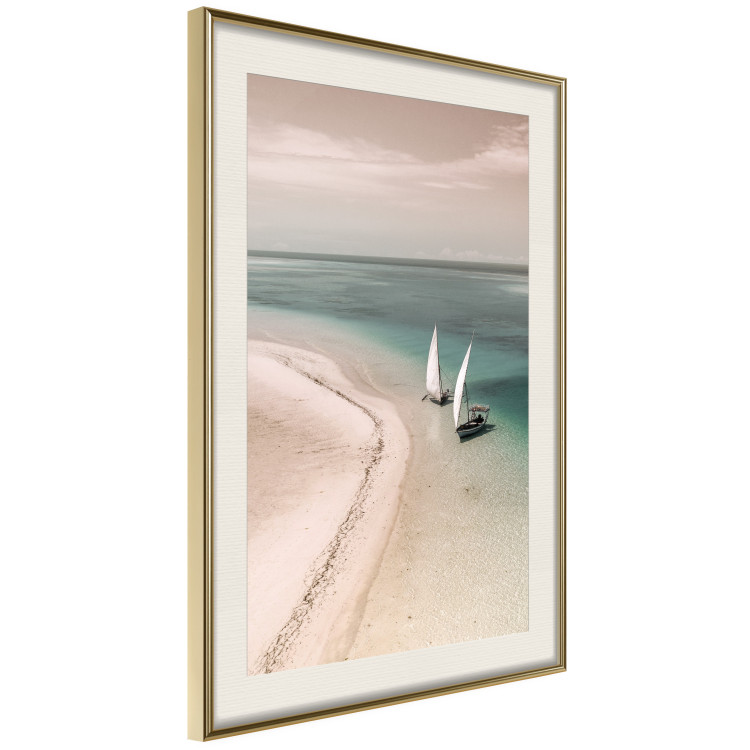Wall Poster Romantic Coast - beach landscape and sailboats on the azure sea 129475 additionalImage 3