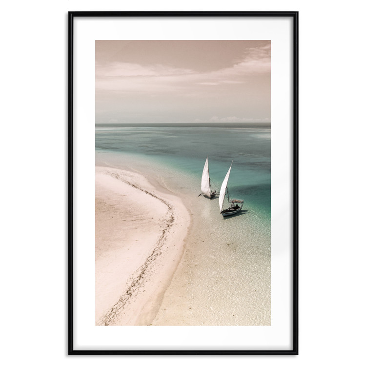 Wall Poster Romantic Coast - beach landscape and sailboats on the azure sea 129475 additionalImage 17