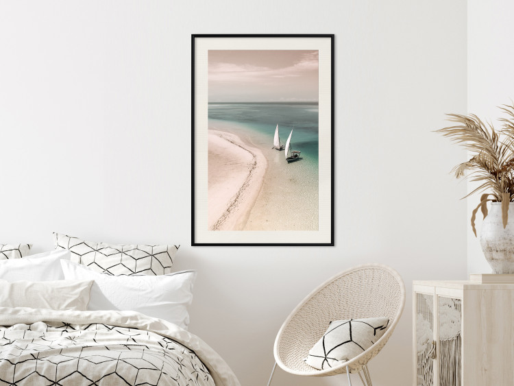 Wall Poster Romantic Coast - beach landscape and sailboats on the azure sea 129475 additionalImage 24