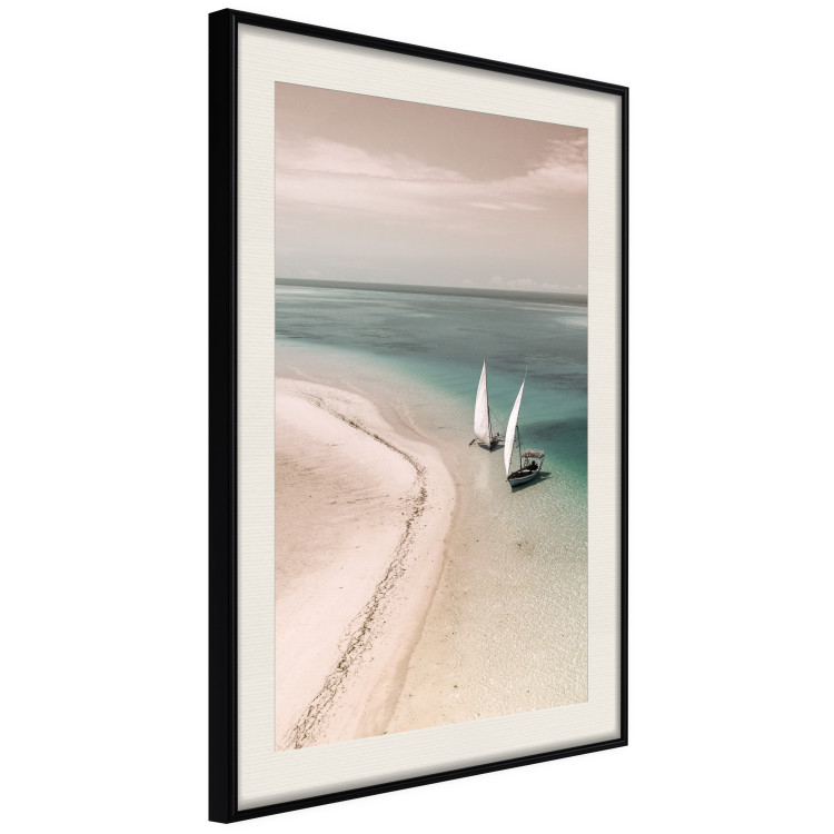 Wall Poster Romantic Coast - beach landscape and sailboats on the azure sea 129475 additionalImage 2