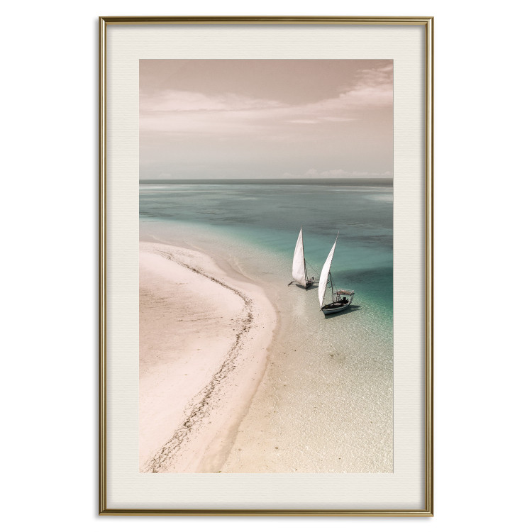 Wall Poster Romantic Coast - beach landscape and sailboats on the azure sea 129475 additionalImage 20