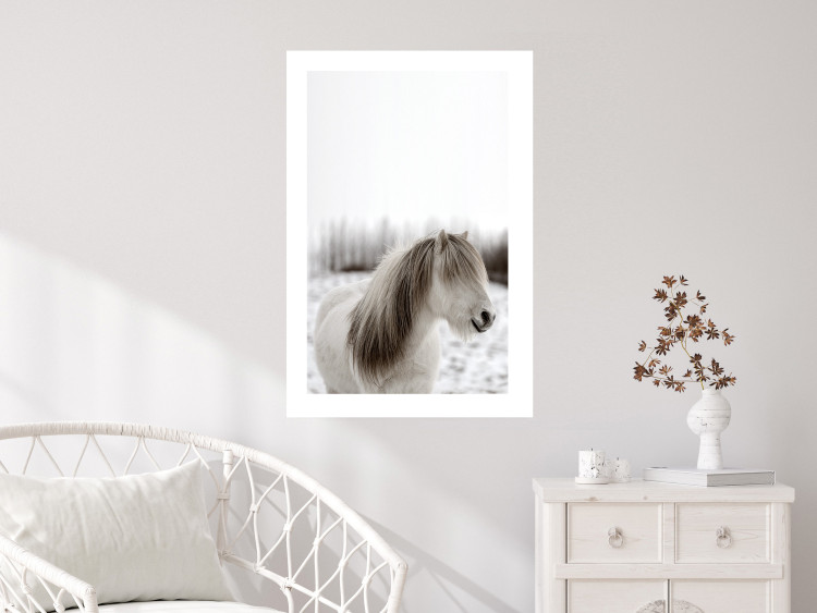 Poster Horse Mane - white horse with a lot of hair against a winter forest 130375 additionalImage 3