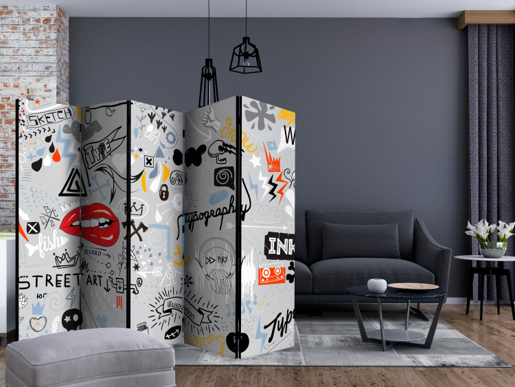 Room Separator Stream of Thoughts II (5-piece) - colorful abstraction with letters and symbols 132575 additionalImage 4