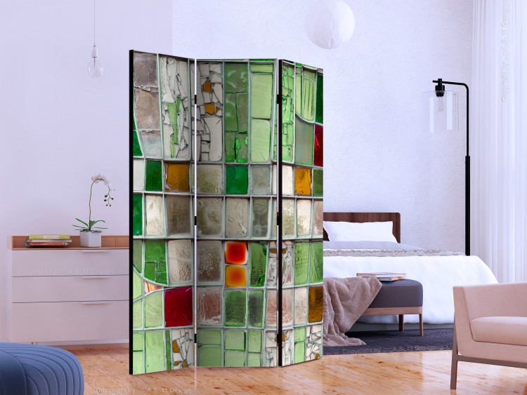 Room Separator Emerald Stained Glass (3-piece) - colorful mosaic painted on glass 132875 additionalImage 2