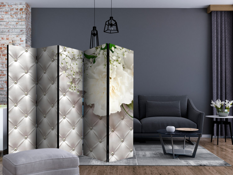 Room Divider Pearl Luxury II (5-piece) - pink quilted pattern and white flowers 133475 additionalImage 4