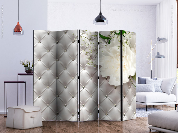 Room Divider Pearl Luxury II (5-piece) - pink quilted pattern and white flowers 133475 additionalImage 2