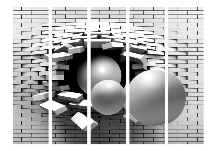 Room Divider Screen Brick in the Wall II - abstract balls breaking the wall in 3D motif 133675 additionalImage 3