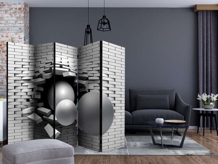 Room Divider Screen Brick in the Wall II - abstract balls breaking the wall in 3D motif 133675 additionalImage 4