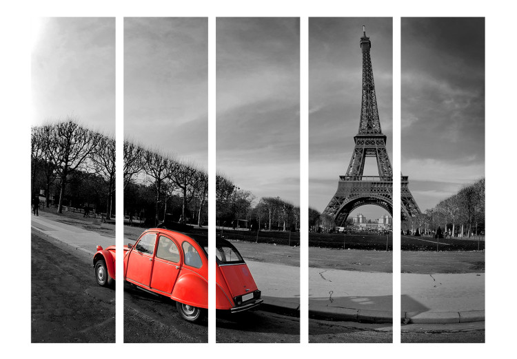 Room Divider Eiffel Tower and Red Car II - colorful car and gray city 133775 additionalImage 3