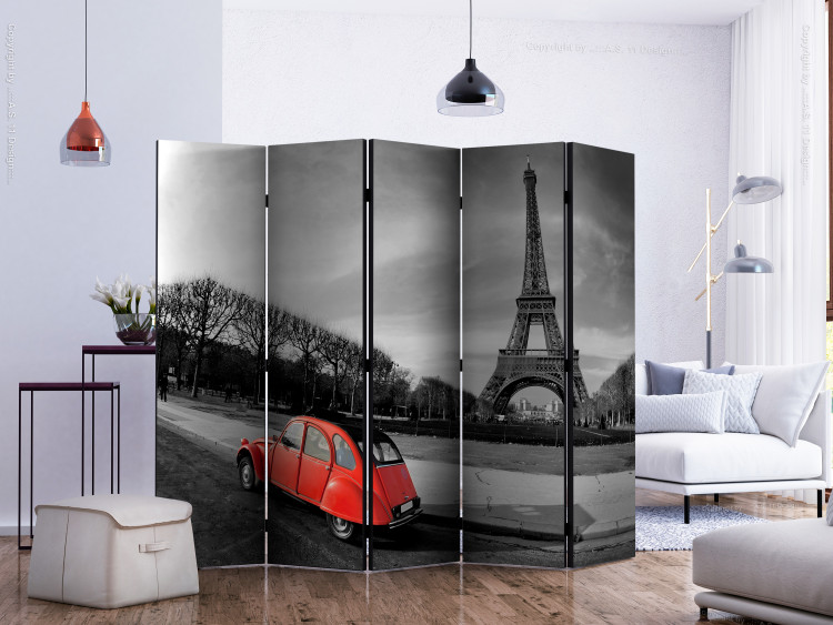 Room Divider Eiffel Tower and Red Car II - colorful car and gray city 133775 additionalImage 2