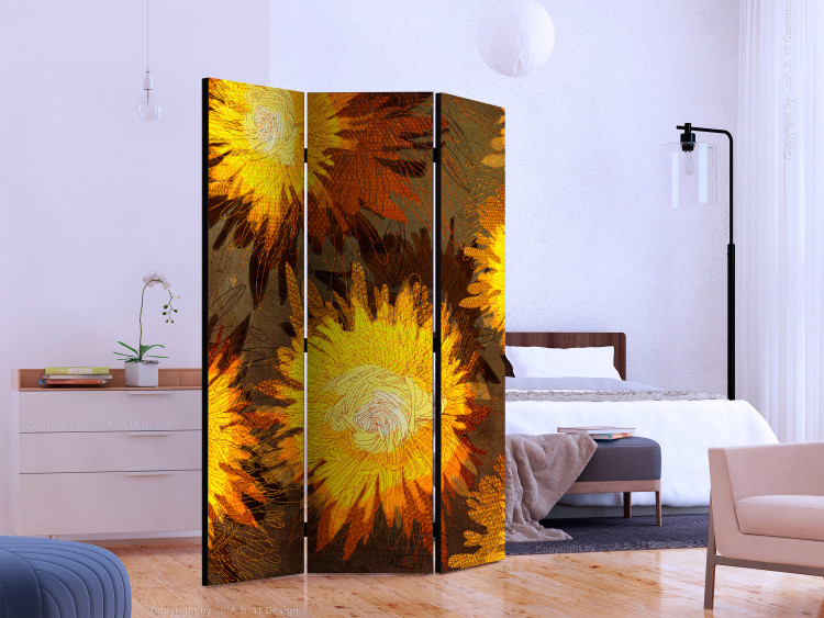 Room Divider Sunflower Dance - composition of yellow flowers on a contrasting background 133875 additionalImage 2
