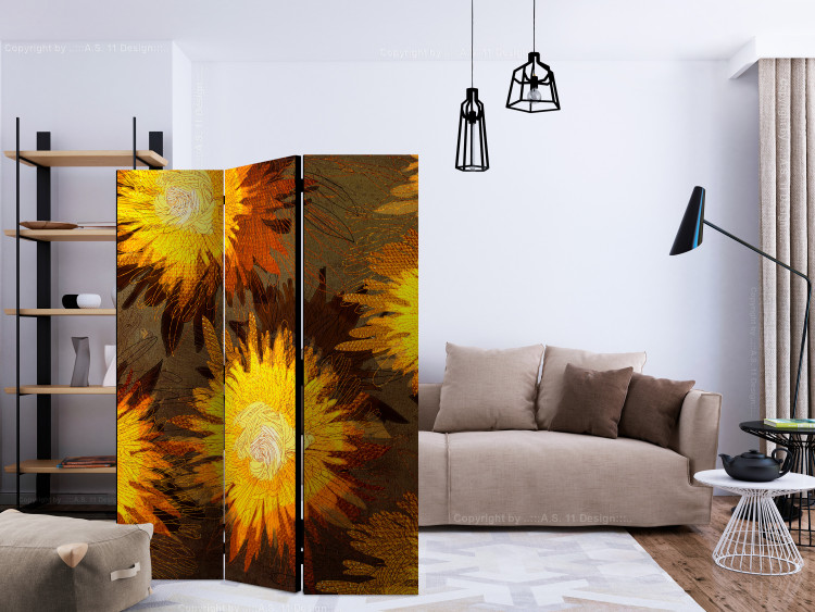 Room Divider Sunflower Dance - composition of yellow flowers on a contrasting background 133875 additionalImage 4