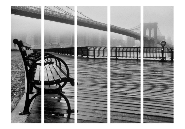 Room Separator A Foggy Day on the Brooklyn Bridge II - black and white bridge in fog 134075 additionalImage 3