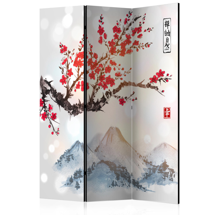 Room Divider Mount Fuji (3-piece) - artistic landscape of mountains and cherry blossoms 134275