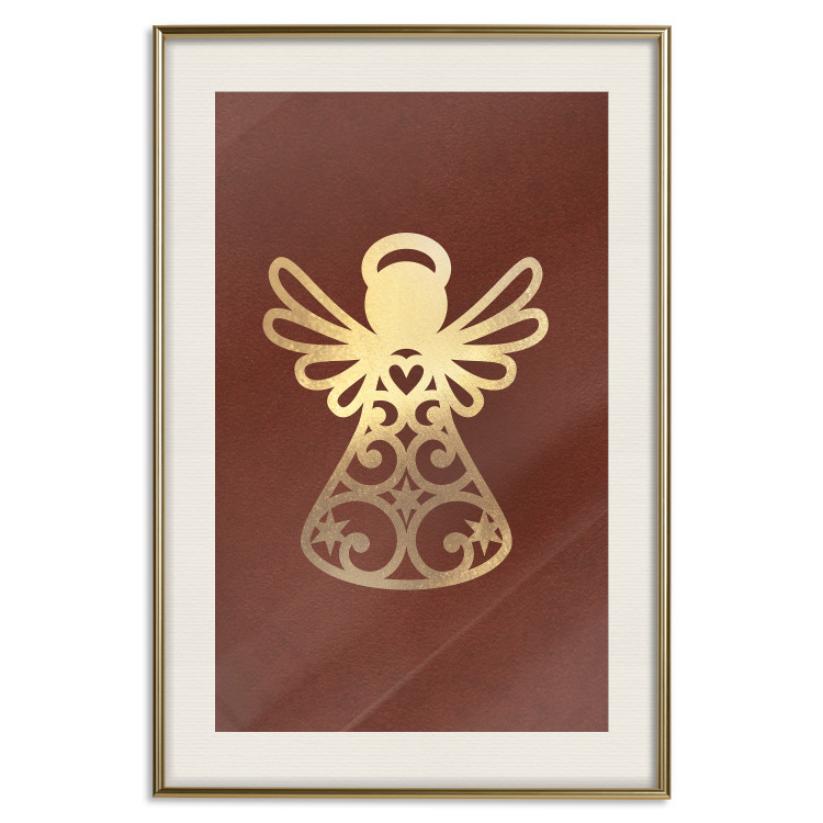 Poster Angelic Gold - golden angel on a contrasting red background 137975 additionalImage 18