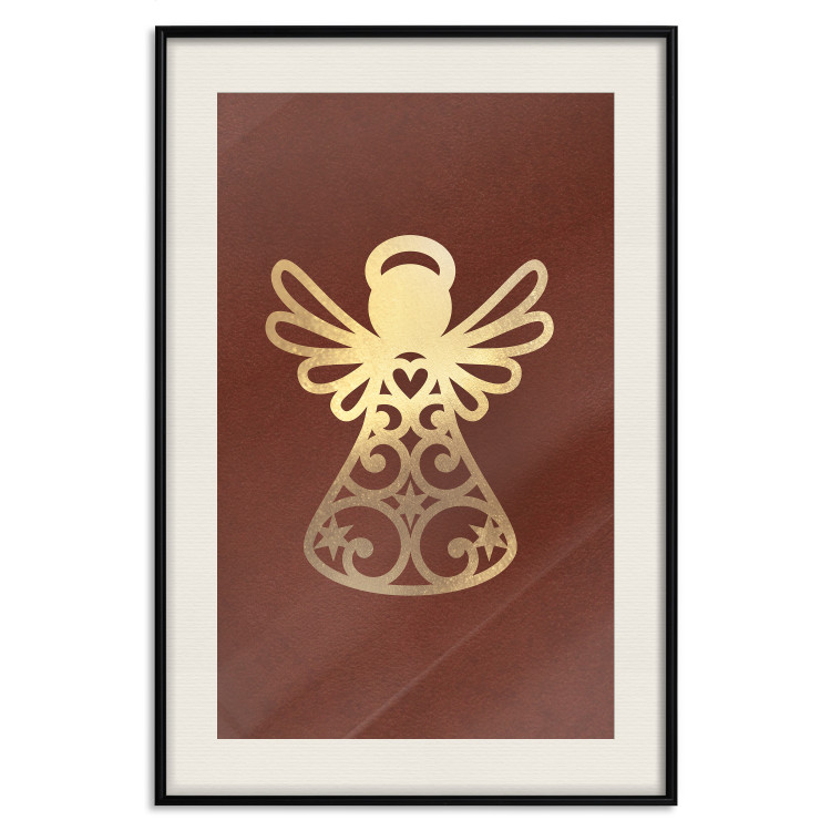 Poster Angelic Gold - golden angel on a contrasting red background 137975 additionalImage 17
