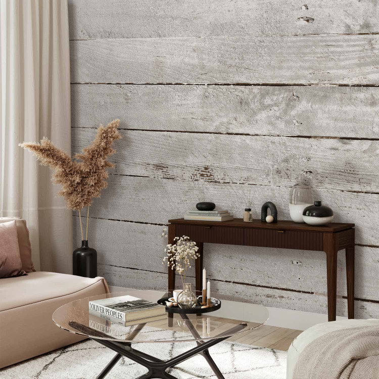 Photo Wallpaper Decorative Planks - White Wood for a Wall in a Shabby Chic Style 145275