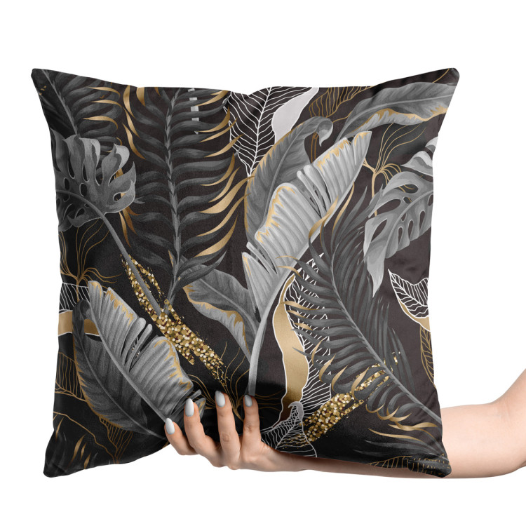 Decorative Velor Pillow The unknown face of leaves - plant theme on a dark background 147175 additionalImage 2