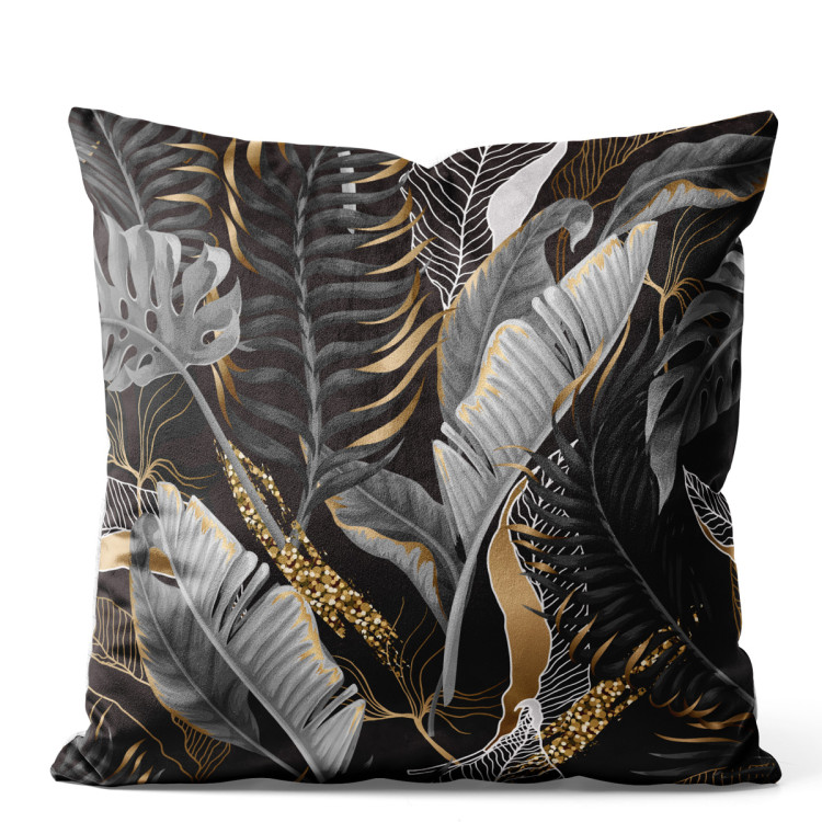 Decorative Velor Pillow The unknown face of leaves - plant theme on a dark background 147175