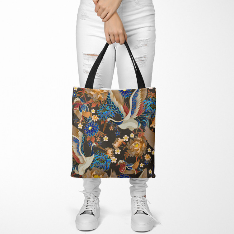 Shopping Bag Birdy paradise - pattern with multicoloured flowers on dark background 147575 additionalImage 2