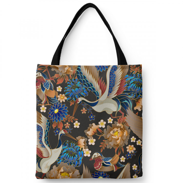 Shopping Bag Birdy paradise - pattern with multicoloured flowers on dark background 147575
