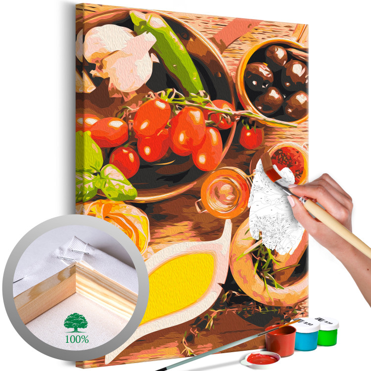 Paint by Number Kit Italian Flavors - Vegetables and Spices on a Wooden Kitchen Counter 148875