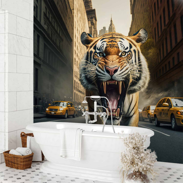 Wall Mural Urban Jungle - A Menacing Roaring Tiger on the Street in New York City 150675 additionalImage 8