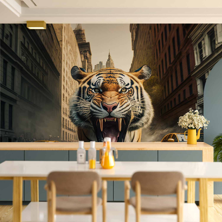 Wall Mural Urban Jungle - A Menacing Roaring Tiger on the Street in New York City 150675 additionalImage 6