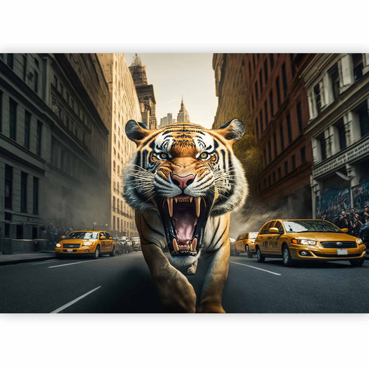 Wall Mural Urban Jungle - A Menacing Roaring Tiger on the Street in New York City 150675 additionalImage 1