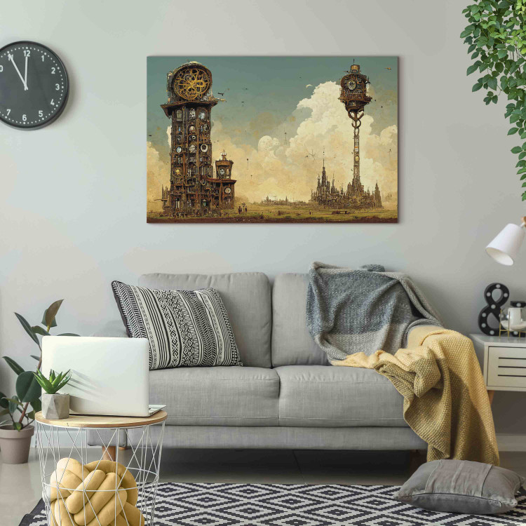 Canvas Art Print Vintage Clocks in the Desert - Surreal Brown Composition 151075 additionalImage 11