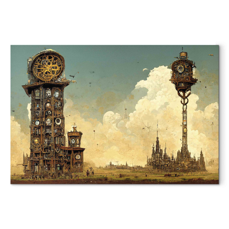Canvas Art Print Vintage Clocks in the Desert - Surreal Brown Composition 151075