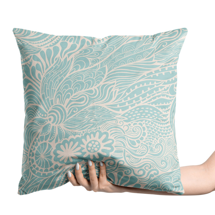 Decorative Velor Pillow Turquoise Pattern - Abstract Composition With Organic Shapes 151375 additionalImage 2