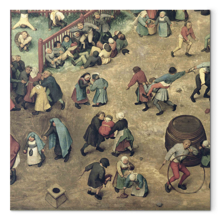 Art Reproduction Children's Games (Kinderspiele): detail of left-hand section showing children bowling hoops, doing handstands, playing with a hobby-horse and other games 153375