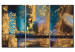 Canvas Fantasy (3-piece) - Abstraction with a golden pattern on a turquoise background 48375