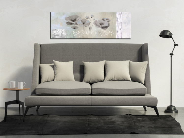 Canvas Print Poppies (1-piece) - Nature in grays with flowers and white text 48575 additionalImage 3