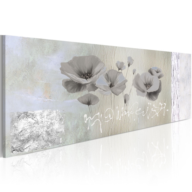 Canvas Print Poppies (1-piece) - Nature in grays with flowers and white text 48575 additionalImage 2