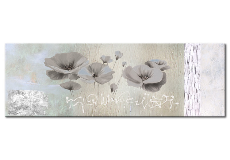 Canvas Print Poppies (1-piece) - Nature in grays with flowers and white text 48575