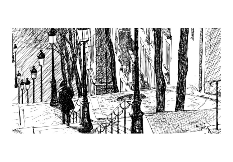 Photo Wallpaper Montmartre Stairs - Black and White Sketch of Urban Architecture in Paris 59875 additionalImage 1