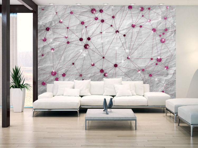 Wall Mural Geometric abstraction - linked purple diamonds on a grey background 64475