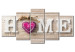 Canvas Art Print Heart in Home (5-part) - Text on Wooden Background in Retro Style 94875