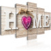 Canvas Art Print Heart in Home (5-part) - Text on Wooden Background in Retro Style 94875 additionalThumb 2