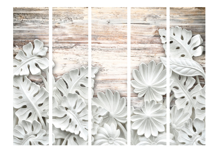 Room Divider Screen Alabaster Grove II - white stone flowers on wooden texture 95275 additionalImage 3